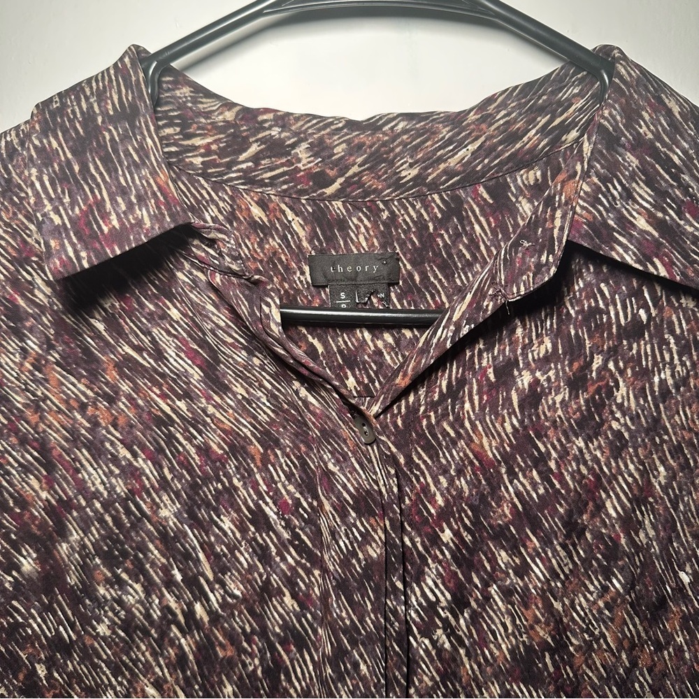 Theory Silk Sheer Button Up Abstract Print Blouse… - image 6